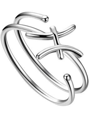 Pisces 18K Gold Plated Constellation Silver Double Band Adjustable Ring
